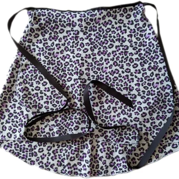 Purple Black White Leopard Animal Print Ballet Dance Wrap Skirt M/L High Low NWT - Picture 2 of 2